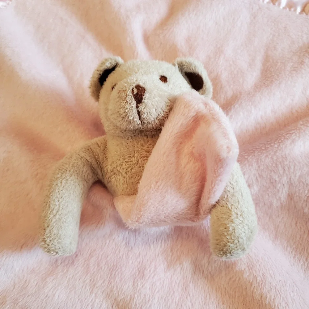 Kiddopotamus Pink Lovey Plush Bear Security Blanket Satin 15